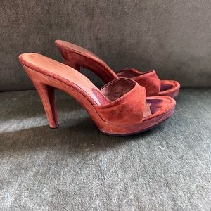 Vintage wood heels women’s shoes 7 leather 1970s or 1990s disco style
